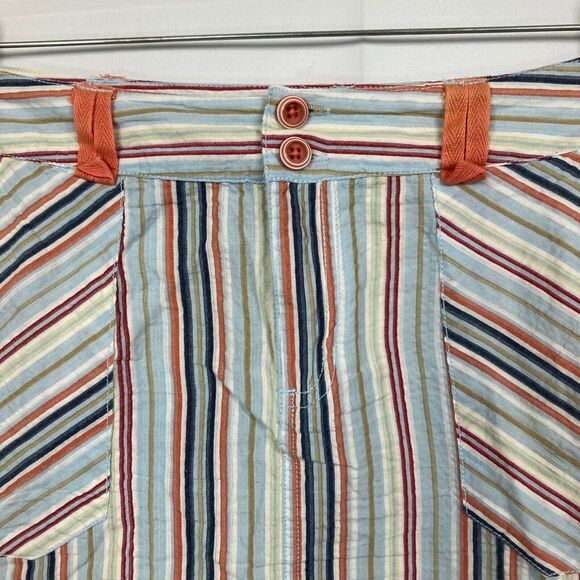 Aventura Skirt Sz 8 Womens Blue Orange Striped Organic Cotton Pocket Mini - Picture 2 of 10